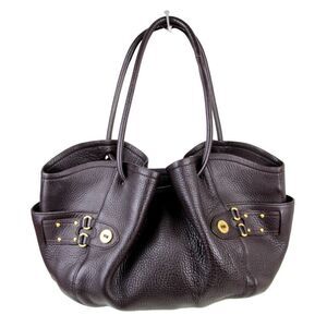 ROOMY Cole Haan DARK BROWN GENUINE LEATHER TOTE SHOULDER BAG HANDBAG PURSE